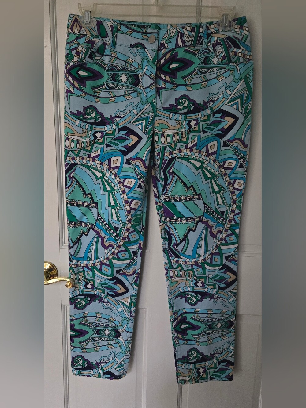 Chico's Geometric Teal & Blue Skinny Jeans inseam 28 sz 8